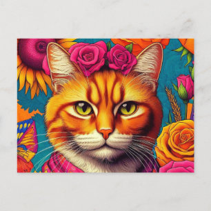 Colorful ginger cat postcard! postcard