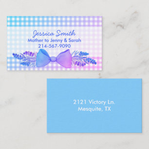 Colorful Gingham with Flowers and Bow Mommy Calling Card