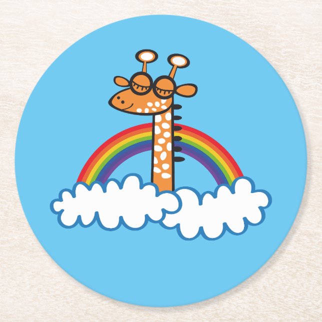 Colorful Giraffe. Giraffe. Rainbow, rainbow Round Paper Coaster (Front)