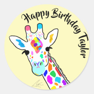 Colorful Giraffe Modern Art Yellow Classic Round Sticker