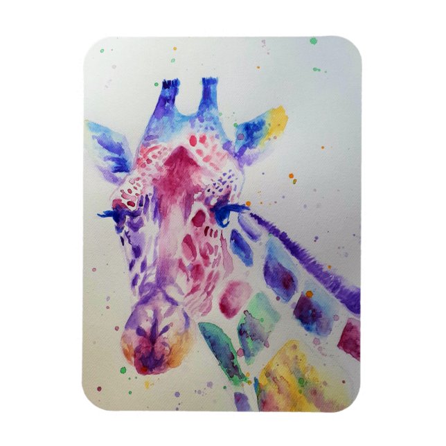 Colorful Giraffe Watercolour animal art Magnet (Vertical)