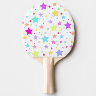 Colorful Girly Stars, Pink Purple, Blue, Yellow Ping Pong Paddle