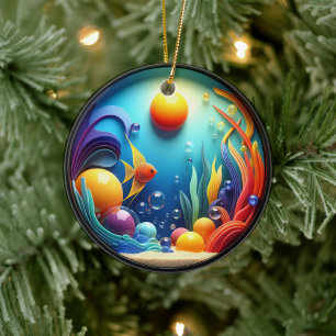 Colorful Glass Abstract Angelfish Aquatic Life Ceramic Ornament