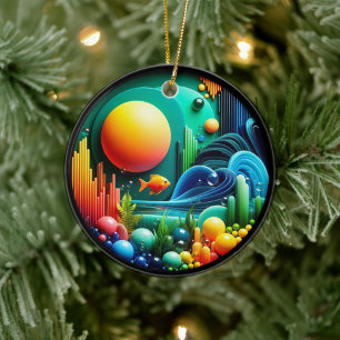 Colorful Glass Abstract Angelfish Aquatic Life Ceramic Ornament