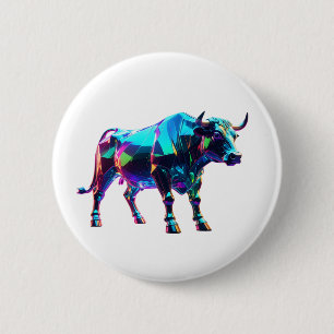 Colorful Glass Bull Digital Art – Vibrant Neon 3D  6 Cm Round Badge