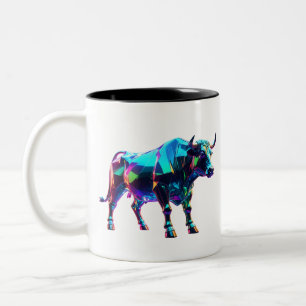 Colorful Glass Bull Digital Art – Vibrant Neon 3D  Two-Tone Coffee Mug