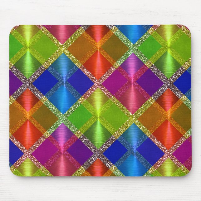 Colorful Glittery Plaid Pattern Mouse Pad (Front)