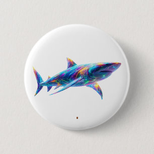 Colorful Glowing Shark Art – Neon Ocean Animal 6 Cm Round Badge