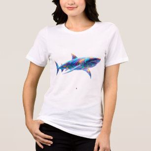 Colorful Glowing Shark Art – Neon Ocean Animal Tri-Blend Shirt