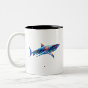 Colorful Glowing Shark Art – Neon Ocean Animal Two-Tone Coffee Mug