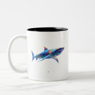 Colorful Glowing Shark Art – Neon Ocean Animal Two-Tone Coffee Mug