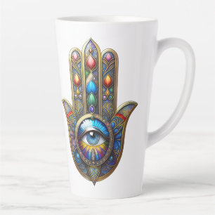 Colorful Gold w/ Blue Speckle Third Eye Hamsa Latte Mug