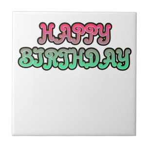 Colorful Gradient Happy Birthday Typography Ceramic Tile