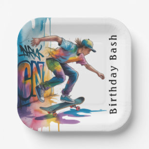 Colorful Graffiti Boy Birthday Bash Paper Plate