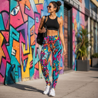 Colorful Graffiti Pop Art Retro Street Abstract Leggings