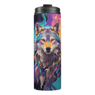 Colorful Gray Wolf Neon Colors Thermal Tumbler