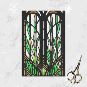 Colorful Green Reeds Art Nouveau Stained Glass Tissue Paper