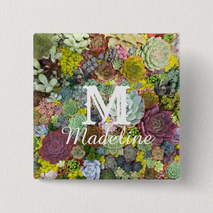 Colorful Greenery Succulents 15 Cm Square Badge