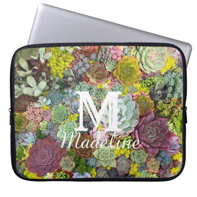 Colorful Greenery Succulents Laptop Sleeve (Front)