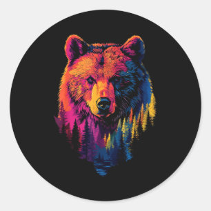Colorful Grizzly  Classic Round Sticker