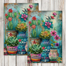 COLORFUL GROUP OF BLOOMING SUCCULENTS DECOUPAGE