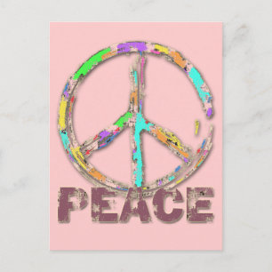 COLORFUL GRUNGE STYLE PEACE SIGN POSTCARD
