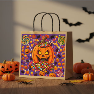 Colorful Halloween Candy Pumpkins Large Gift Bag
