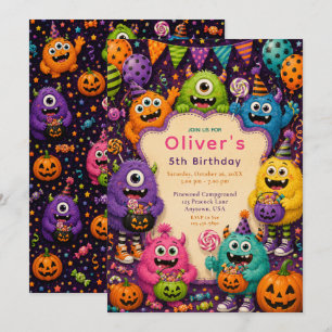 Colorful Halloween Monster Birthday Invitation