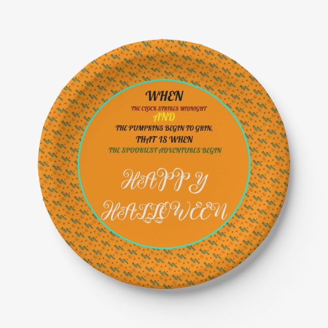 COLORFUL  HALLOWEEN PARTY SPOOKY SEAMLESS PATTERN PAPER PLATE (Front)