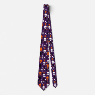 Colorful Halloween Skulls Polka Dots Pattern Tie
