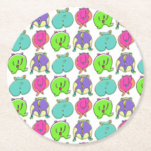 Colorful Hamster Butts Pattern Round Paper Coaster