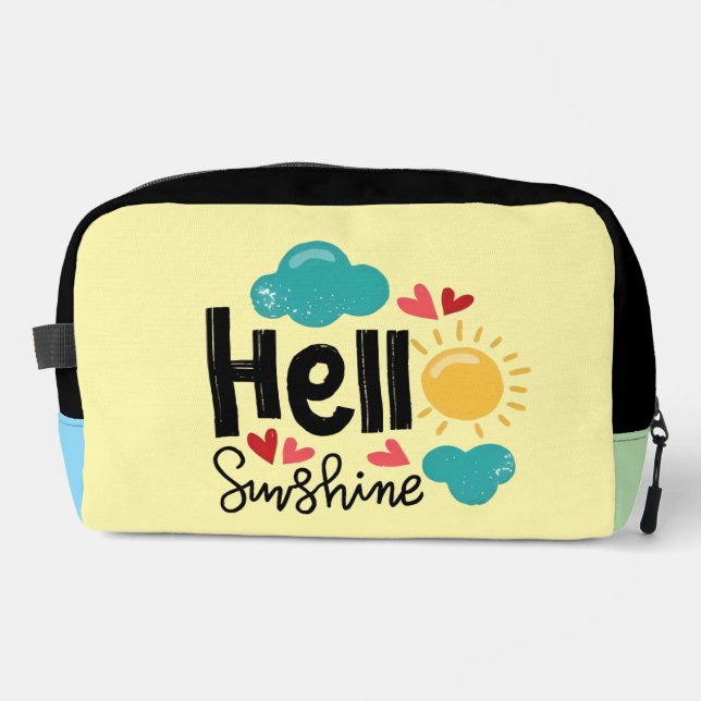 Colorful Hand Drawn Art - Hello Sunshine Text Dopp Kit (Front)