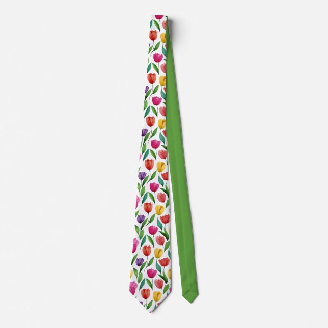 Colorful Hand-Drawn Tulip Floral Pattern Tie (Front)