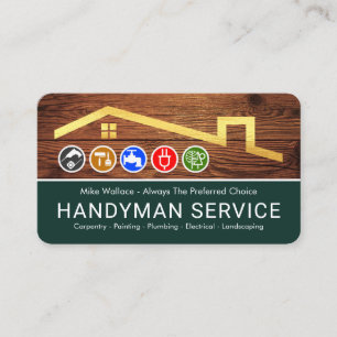 Colorful Handyman Tools Gold Roof Building Business Card