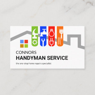 Colorful Handyman Tools Tab On Roof Business Card