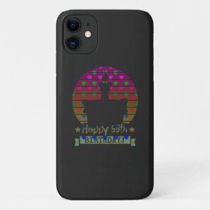 Colorful Happy 55th birthday cake with hearts iPhone 11 Case