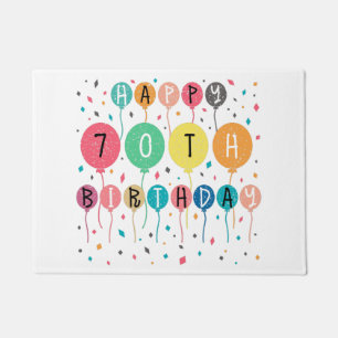 Colorful Happy 70th birthday with balloons Doormat