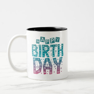 colorful happy birthday for all Two-Tone coffee mug