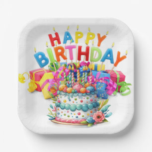 Colorful Happy Birthday Paper Plate