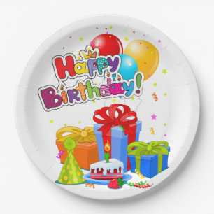 Colorful Happy Birthday Party Paper Plate