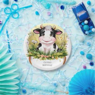 Colorful Happy Cow Birthday Paper Plate