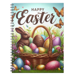 Colorful, Happy Easter basket with eggs Notebook