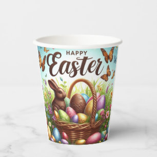 Colorful, Happy Easter basket with eggs Paper Cups