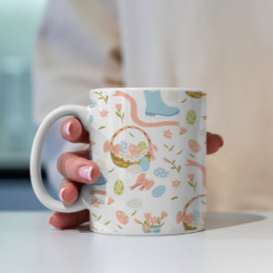 Colorful Happy Easter Eggs In Spring Basket Coffee Mug
