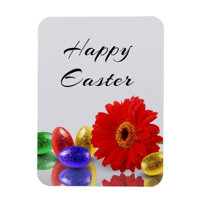 Colorful Happy Easter Eggs with Gerbera Magnet (Vertical)
