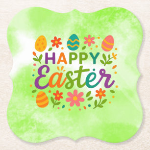 Colorful Happy Easter Paper Coaster