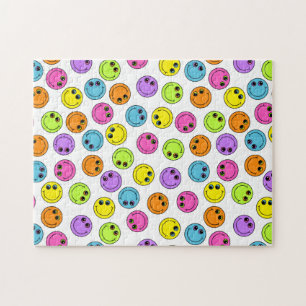 Colorful Happy Emoji Faces on White Jigsaw Puzzle