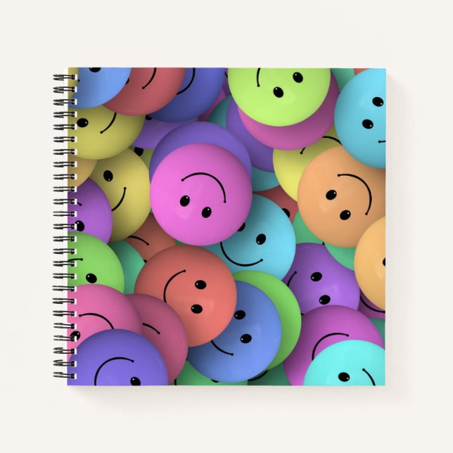 Colorful Happy Faces Emoji Notebook (Front)