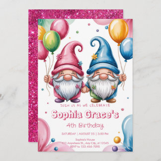 Colorful happy gnomes with balloons invitation