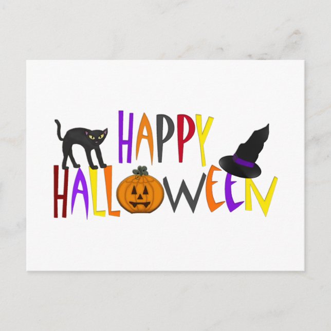 Colorful Happy Halloween Holiday Postcard (Front)